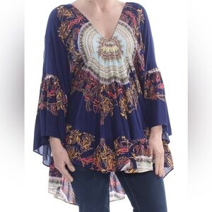 Free People Sunset Dreams Blue Printed Tunic Top Size XS